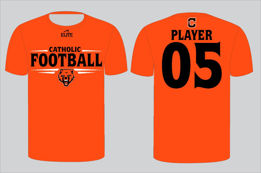 Catholic Fan Football T-shirt - Orange (Black Logo)