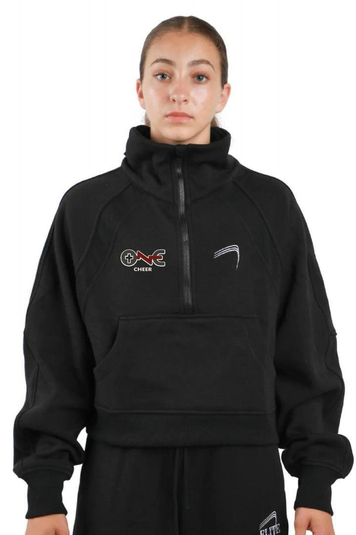 OCC Cheer 1/2 Zipped Cropped Fleece Pullover- Black